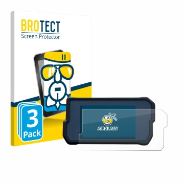 Parte frontal de un envase de producto con el logotipo de la marca BROTECT. Al lado se muestra el dispositivo KTM RC125 / RC39