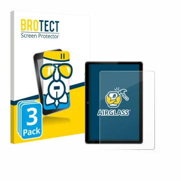 Parte frontal de un envase de producto con el logotipo de la marca BROTECT. Al lado se muestra el dispositivo Awow P11 10