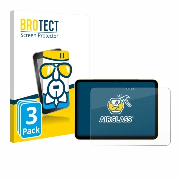 Parte frontal de un envase de producto con el logotipo de la marca BROTECT. Al lado se muestra el dispositivo Apple iPad Air 1