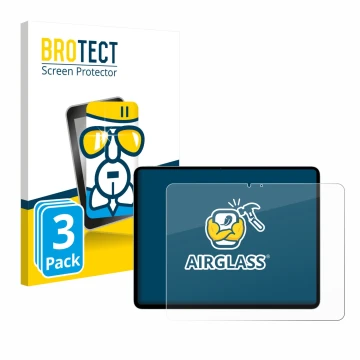 Parte frontal de un envase de producto con el logotipo de la marca BROTECT. Al lado se muestra el dispositivo Apple iPad Air 1