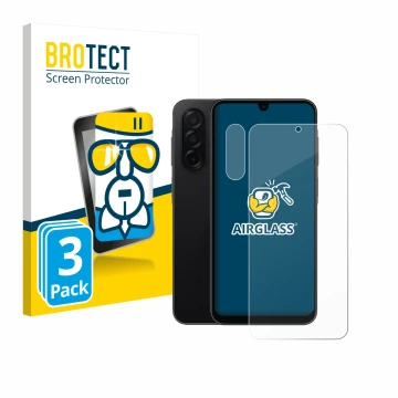 Parte frontal de un envase de producto con el logotipo de la marca BROTECT. Al lado se muestra el dispositivo Samsung Galaxy A
