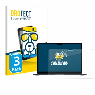 Parte frontal de un envase de producto con el logotipo de la marca BROTECT. Al lado se muestra el dispositivo Apple MacBook Ai