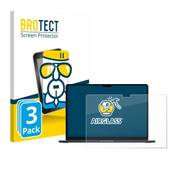 Parte frontal de un envase de producto con el logotipo de la marca BROTECT. Al lado se muestra el dispositivo Apple MacBook Ai