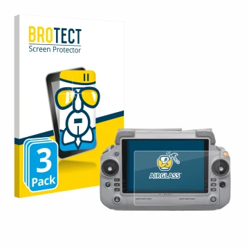 Parte frontal de un envase de producto con el logotipo de la marca BROTECT. Al lado se muestra el dispositivo DJI RC Plus 2 co