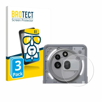 Parte frontal de un envase de producto con el logotipo de la marca BROTECT. Al lado se muestra el dispositivo Nothing Phone (3