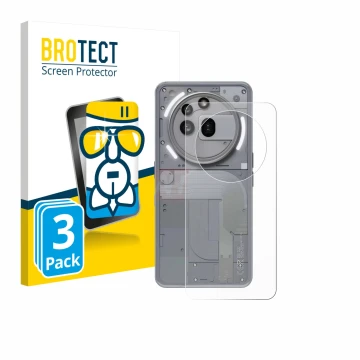 Parte frontal de un envase de producto con el logotipo de la marca BROTECT. Al lado se muestra el dispositivo Nothing Phone (3
