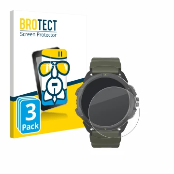Parte frontal de un envase de producto con el logotipo de la marca BROTECT. Al lado se muestra el dispositivo Hammer Watch 2 M