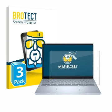 Parte frontal de un envase de producto con el logotipo de la marca BROTECT. Al lado se muestra el dispositivo Dell 14 Plus 2-i