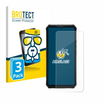 Parte frontal de un envase de producto con el logotipo de la marca BROTECT. Al lado se muestra el dispositivo Ulefone Armor 28