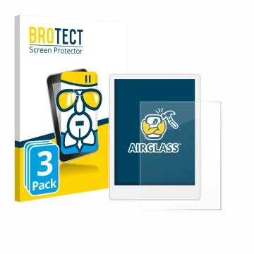 Parte frontal de un envase de producto con el logotipo de la marca BROTECT. Al lado se muestra el dispositivo Meebook M8 7.8