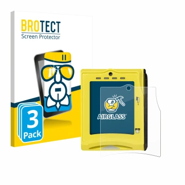 Parte frontal de un envase de producto con el logotipo de la marca BROTECT. Al lado se muestra el dispositivo Nayax VPOS TOUCH