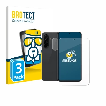 Parte frontal de un envase de producto con el logotipo de la marca BROTECT. Al lado se muestra el dispositivo Samsung Galaxy A