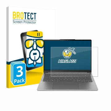 Parte frontal de un envase de producto con el logotipo de la marca BROTECT. Al lado se muestra el dispositivo Lenovo IdeaPad P