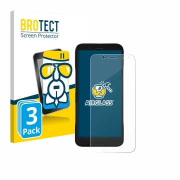 Parte frontal de un envase de producto con el logotipo de la marca BROTECT. Al lado se muestra el dispositivo Datalogic Memor 