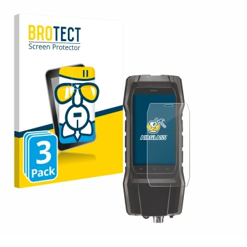 Parte frontal de un envase de producto con el logotipo de la marca BROTECT. Al lado se muestra el dispositivo Testo 300 con su