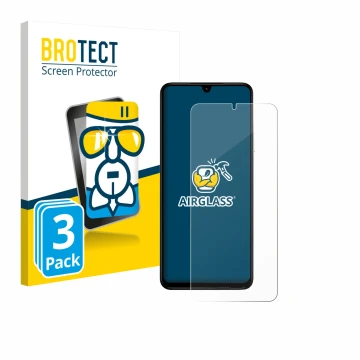 Parte frontal de un envase de producto con el logotipo de la marca BROTECT. Al lado se muestra el dispositivo Xiaomi Poco C71 
