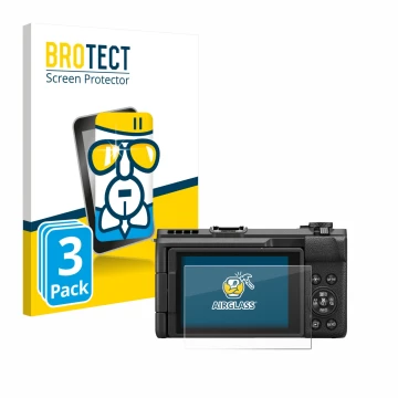 Parte frontal de un envase de producto con el logotipo de la marca BROTECT. Al lado se muestra el dispositivo Canon PowerShot 