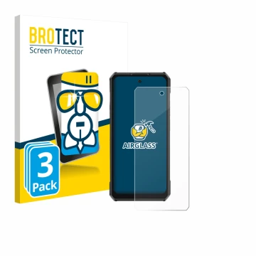 Parte frontal de un envase de producto con el logotipo de la marca BROTECT. Al lado se muestra el dispositivo Ulefone Armor 30