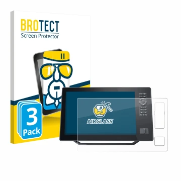 Parte frontal de un envase de producto con el logotipo de la marca BROTECT. Al lado se muestra el dispositivo Humminbird Xplor