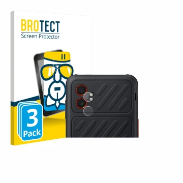 Parte frontal de un envase de producto con el logotipo de la marca BROTECT. Al lado se muestra el dispositivo Samsung Galaxy X