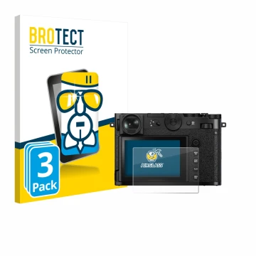 Parte frontal de un envase de producto con el logotipo de la marca BROTECT. Al lado se muestra el dispositivo Fujifilm GFX 100