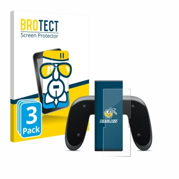 Parte frontal de un envase de producto con el logotipo de la marca BROTECT. Al lado se muestra el dispositivo Nintendo Switch 