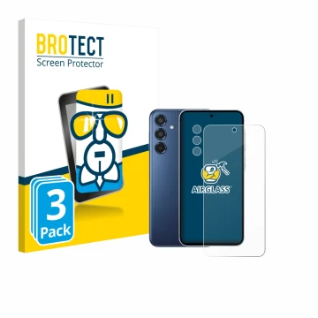 Parte frontal de un envase de producto con el logotipo de la marca BROTECT. Al lado se muestra el dispositivo Samsung Galaxy M