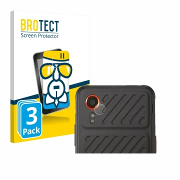 Parte frontal de un envase de producto con el logotipo de la marca BROTECT. Al lado se muestra el dispositivo Samsung Galaxy X