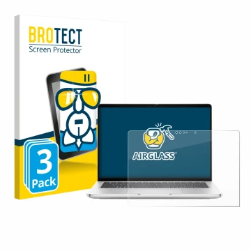 Parte frontal de un envase de producto con el logotipo de la marca BROTECT. Al lado se muestra el dispositivo Dell Pro 13 Plus
