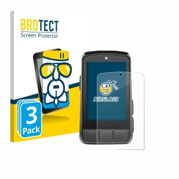 Parte frontal de un envase de producto con el logotipo de la marca BROTECT. Al lado se muestra el dispositivo Wahoo Elemnt Bol