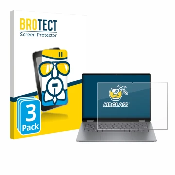 Parte frontal de un envase de producto con el logotipo de la marca BROTECT. Al lado se muestra el dispositivo HP OmniBook X Fl