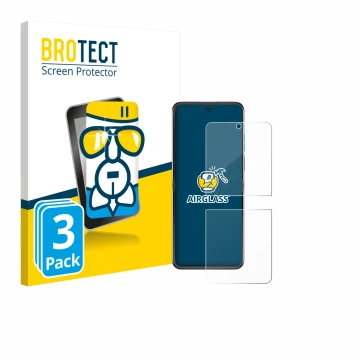 Parte frontal de un envase de producto con el logotipo de la marca BROTECT. Al lado se muestra el dispositivo Motorola Razr 60