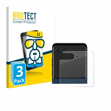 Parte frontal de un envase de producto con el logotipo de la marca BROTECT. Al lado se muestra el dispositivo Motorola Razr 60