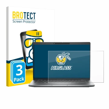 Parte frontal de un envase de producto con el logotipo de la marca BROTECT. Al lado se muestra el dispositivo Dell Latitude 53