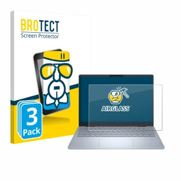 Parte frontal de un envase de producto con el logotipo de la marca BROTECT. Al lado se muestra el dispositivo Dell 14 Plus Lap
