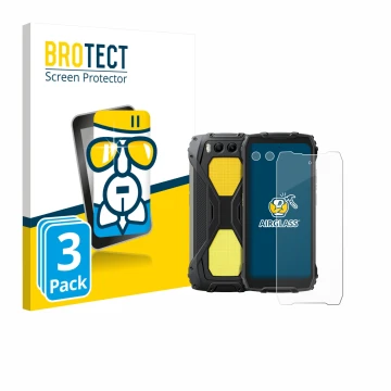 Parte frontal de un envase de producto con el logotipo de la marca BROTECT. Al lado se muestra el dispositivo Blackview BV7300