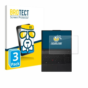 Parte frontal de un envase de producto con el logotipo de la marca BROTECT. Al lado se muestra el dispositivo Lenovo ThinkPad 