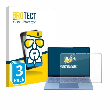 Parte frontal de un envase de producto con el logotipo de la marca BROTECT. Al lado se muestra el dispositivo Microsoft Surfac