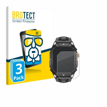 Parte frontal de un envase de producto con el logotipo de la marca BROTECT. Al lado se muestra el dispositivo Oukitel BT80 con