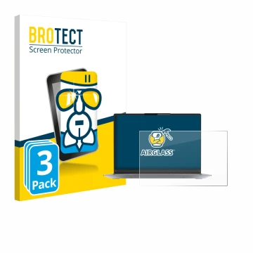 Parte frontal de un envase de producto con el logotipo de la marca BROTECT. Al lado se muestra el dispositivo Lenovo ThinkBook