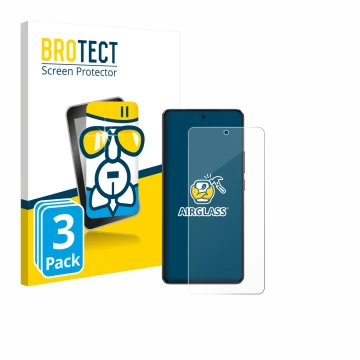 Parte frontal de un envase de producto con el logotipo de la marca BROTECT. Al lado se muestra el dispositivo realme GT 7 con 