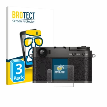 Parte frontal de un envase de producto con el logotipo de la marca BROTECT. Al lado se muestra el dispositivo Fujifilm X Half 