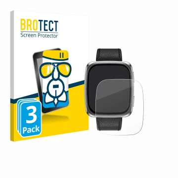 Parte frontal de un envase de producto con el logotipo de la marca BROTECT. Al lado se muestra el dispositivo Amazfit Active 2