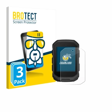 Parte frontal de un envase de producto con el logotipo de la marca BROTECT. Al lado se muestra el dispositivo Garmin Edge MTB 