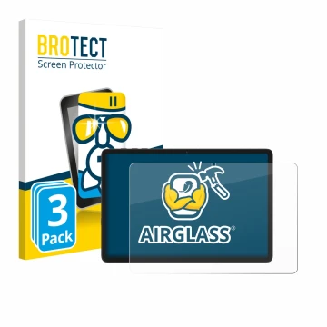 Parte frontal de un envase de producto con el logotipo de la marca BROTECT. Al lado se muestra el dispositivo Tabwee T20 10.1