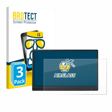 Parte frontal de un envase de producto con el logotipo de la marca BROTECT. Al lado se muestra el dispositivo ASUS ZenScreen M