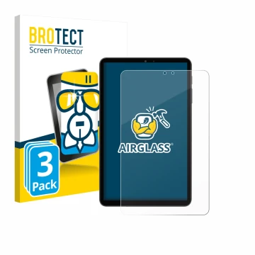 Parte frontal de un envase de producto con el logotipo de la marca BROTECT. Al lado se muestra el dispositivo Alldocube iPlay 