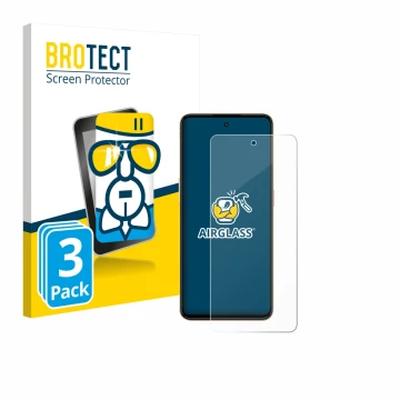 Parte frontal de un envase de producto con el logotipo de la marca BROTECT. Al lado se muestra el dispositivo Nubia Neo 3 con 