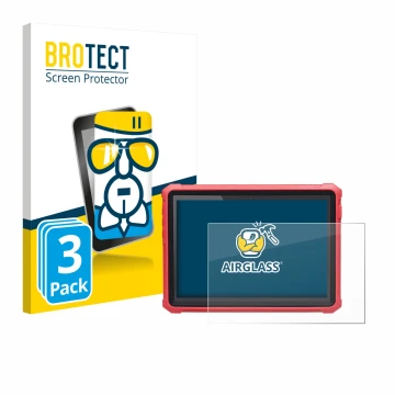 Parte frontal de un envase de producto con el logotipo de la marca BROTECT. Al lado se muestra el dispositivo Launch X-431 Pro