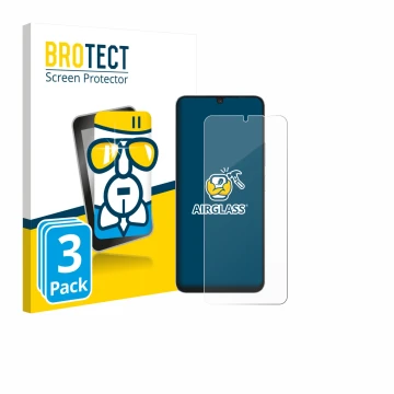 Parte frontal de un envase de producto con el logotipo de la marca BROTECT. Al lado se muestra el dispositivo Blackview Shark 